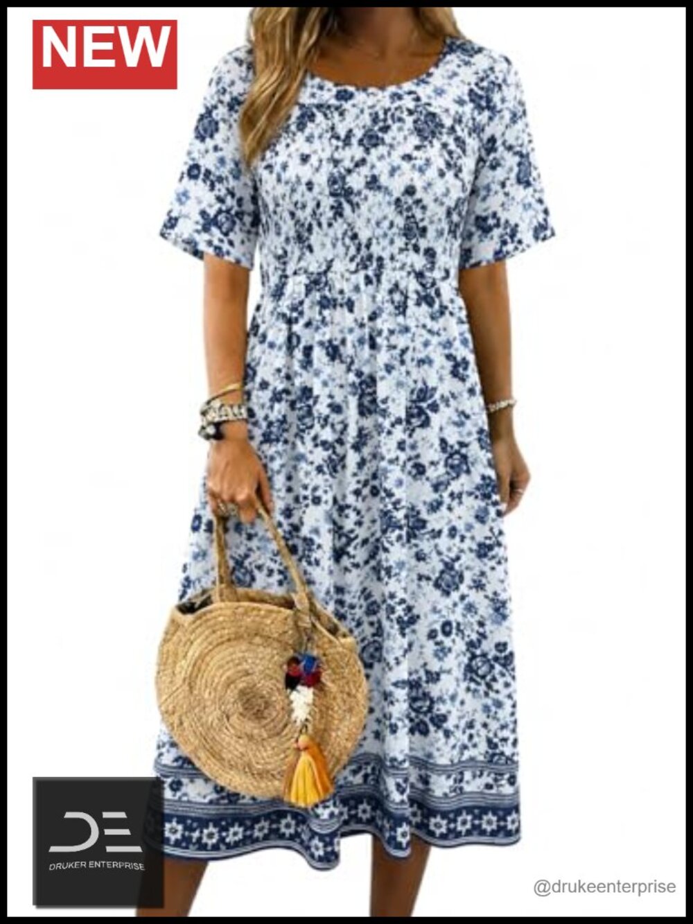 Womens Boho Floral Maxi Dress Short Sleeve Loose Fit A-Line Sundress